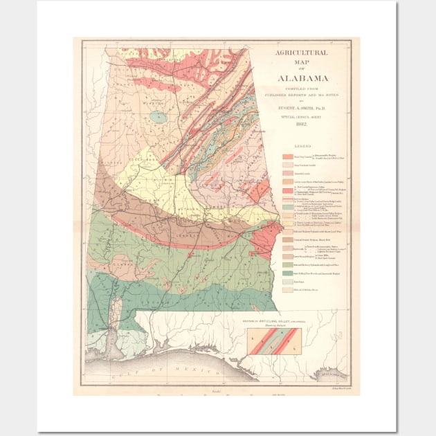 Vintage Agricultural Map of Alabama (1882) Wall Art by Bravuramedia